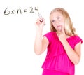 girl or teen solving a math problem