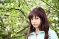 Girl teenager against a blossoming pear Royalty Free Stock Photo