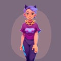 Girl teenager cartoon young woman with violet hair