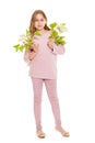 Girl teenager standing with lilac in hands Royalty Free Stock Photo