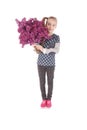 Girl teenager standing with lilac in hands Royalty Free Stock Photo