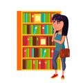 Girl Teenager Thinking And Choosing Book Vector
