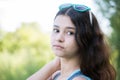 Girl teenager turned looking over shoulder Royalty Free Stock Photo