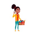 Girl Teenager Using Smartphone In Market Vector