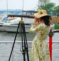 Girl With Telescope Royalty Free Stock Photo