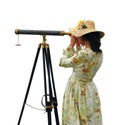 Girl with Telescope - isolated Royalty Free Stock Photo