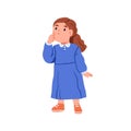 Girl thinking, doubting with puzzled worried face expression. Confused lost doubtful troubled child wondering. Uncertain