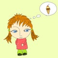 Girl thinking of ice-cream Royalty Free Stock Photo