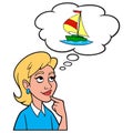 Girl thinking about a Sailboat