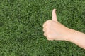 Girl Thumbs on background lawn Royalty Free Stock Photo
