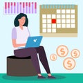 Girl is tidying up the investment schedule according to the calendar, concept illustration image