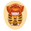 a girl in a tiger costume, can be used as a sticker,
