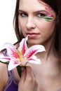 Girl with tiger lily Royalty Free Stock Photo