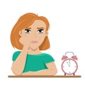 Girl tired of waiting. Boredom. Long wait. Flat vector illustration Royalty Free Stock Photo