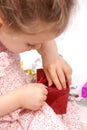 Girl about to open her Christmas presents Royalty Free Stock Photo