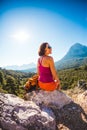 Girl at the top of the mountain Royalty Free Stock Photo