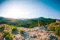 Girl at the top of the mountain Royalty Free Stock Photo