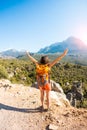 Girl at the top of the mountain Royalty Free Stock Photo