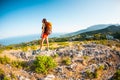 Girl at the top of the mountain. Royalty Free Stock Photo