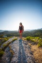 Girl at the top of the mountain. Royalty Free Stock Photo