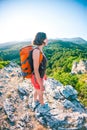 Girl at the top of the mountain. Royalty Free Stock Photo