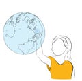 The girl touches the earth. the concept of globalization. vector illustration