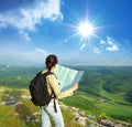 Girl tourist in mountain