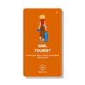Girl Tourist Walk With Luggage In Airport Vector