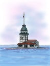 Girl tower istanbul / kÃÂ±z kulesi istanbul illustration turkey drawing white background