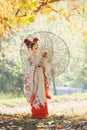 Girl in traditional Japanese kimono Royalty Free Stock Photo