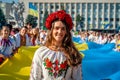 A girl in traditional Ukrainian clothes at the Parade of Vyshy