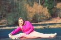 Girl train outside in park. Royalty Free Stock Photo