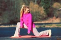 Girl train outside in park. Royalty Free Stock Photo