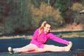 Girl train outside in park. Royalty Free Stock Photo