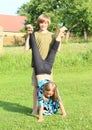 Girl training handstand Royalty Free Stock Photo