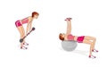 Girl is training at home. Stretching the muscles of the hands, legs and spine. Exercises and gymnastics. Isolated on a white