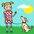 Girl training obedience with well behaved dog Royalty Free Stock Photo