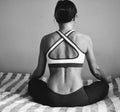 Girl training yoga meditation black and white background