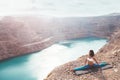 Girl training yoga pose outdoor Royalty Free Stock Photo