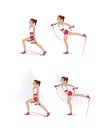 Girl trains with a dumbells. Exercises for the shoulder girdle, back and arms. Illustration isolated on white background