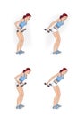 Girl trains with a dumbells. Exercises for the shoulder girdle, back and arms. Illustration isolated on white background