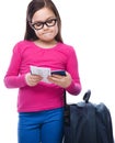 Girl with travel bag, ticket and passport Royalty Free Stock Photo