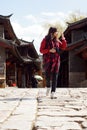 Girl travel in the china old town with good weather Royalty Free Stock Photo