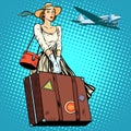 Girl travel suitcase airport Royalty Free Stock Photo