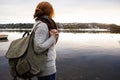 Girl traveler with backpack