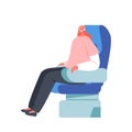 Girl Traveling by Airplane Concept. Young Woman in Headset Sitting in Comfortable Seat Relaxing, Listening Music