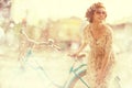 Girl traveling on bike Royalty Free Stock Photo