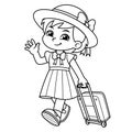 Girl Traveling With Her Travel Bag BW Royalty Free Stock Photo