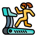 Girl treadmill icon, outline style