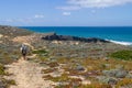 Girl trekking in Malhao beach, Vila Nova de Milfontes Royalty Free Stock Photo